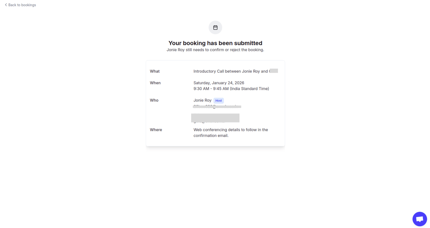Booking request submitted, awaiting host confirmation
