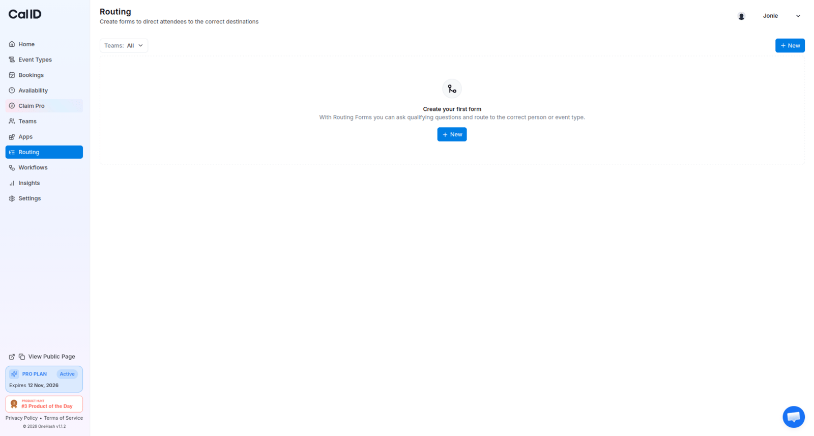New routing form button