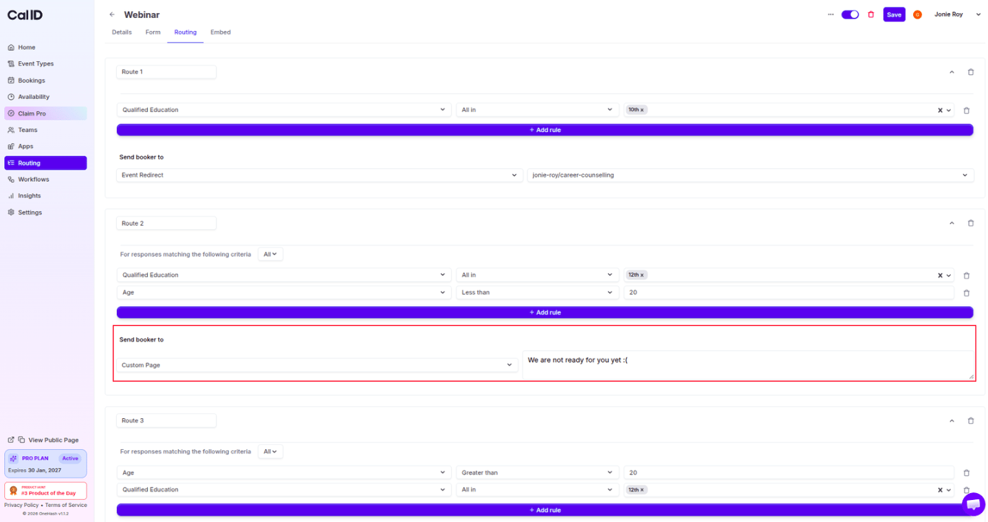 Custom page destination