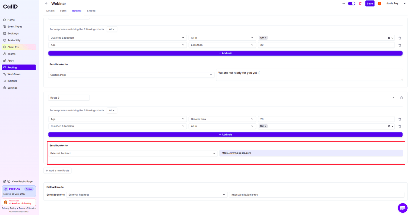 External redirect destination