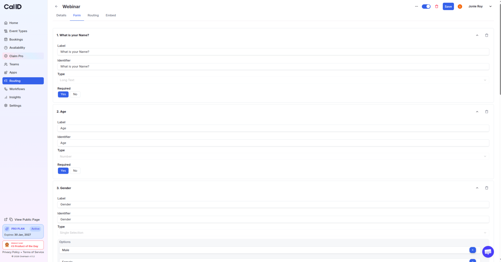 Completed form with questions
