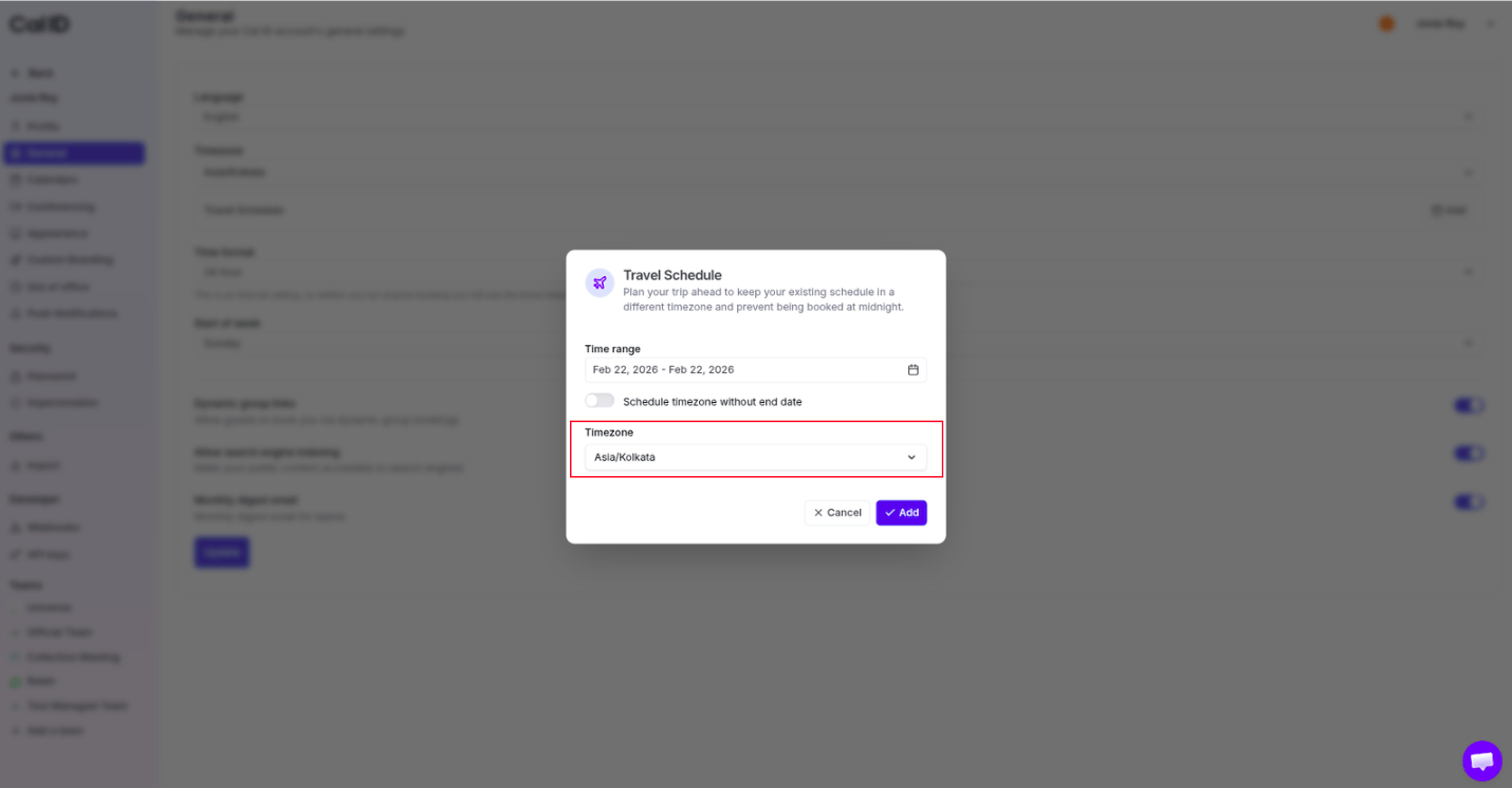 Travel timezone selector