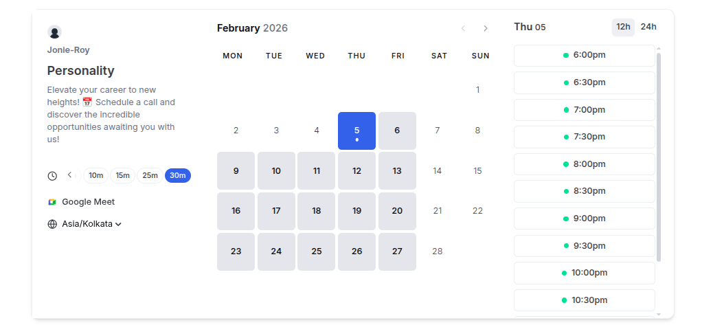 Public booking page with new week layout