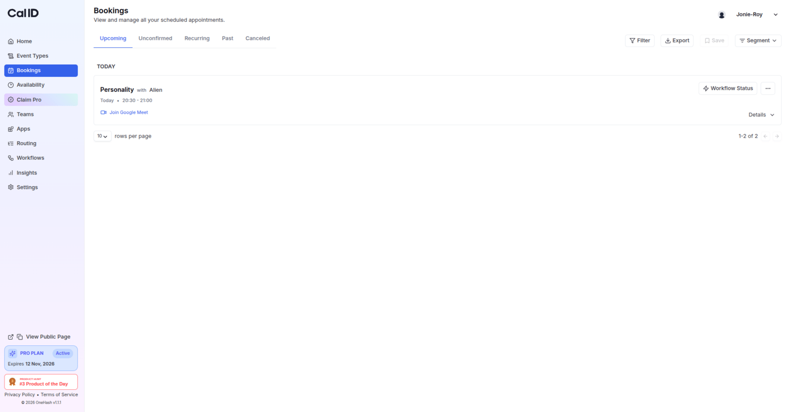 Bookings tab reflecting time format