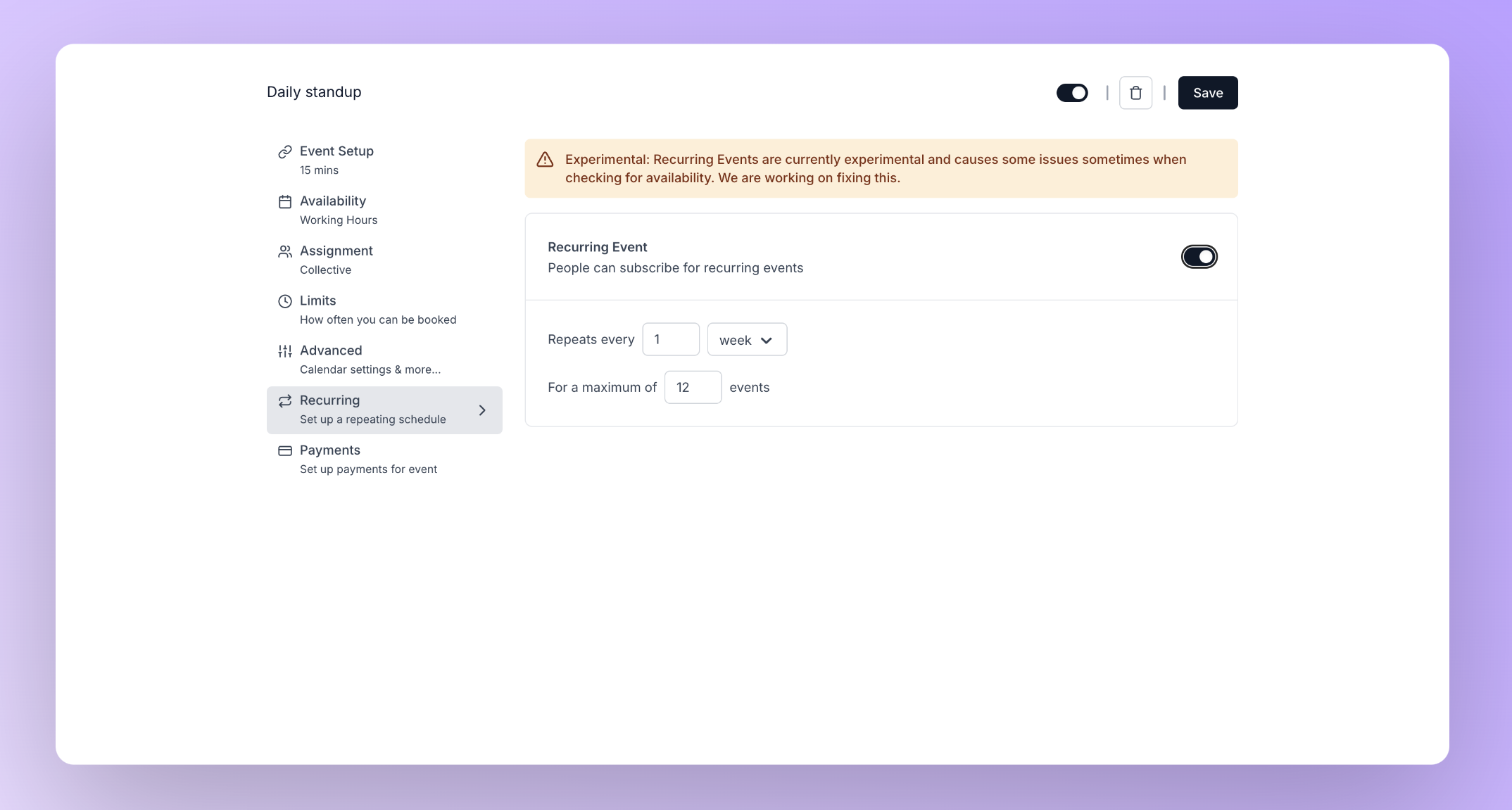 Recurring tab