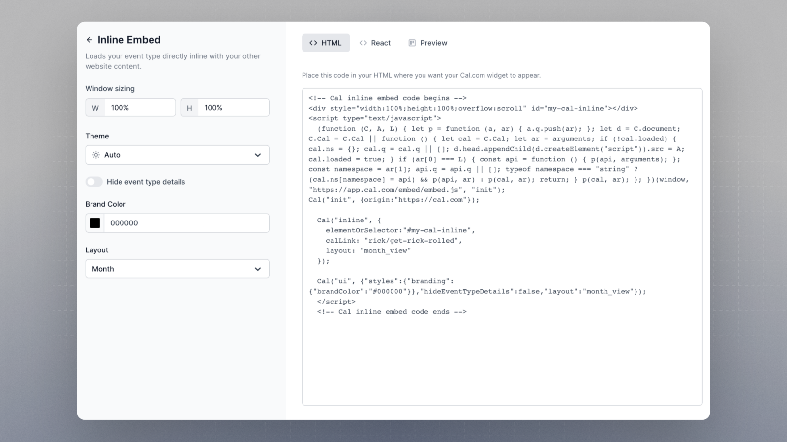 Copy HTML code snippet