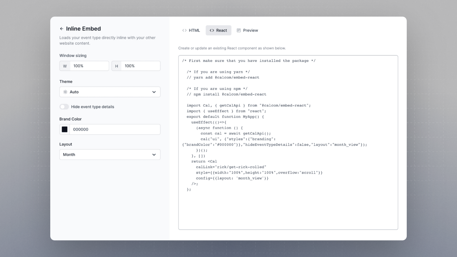 Copy React code snippet