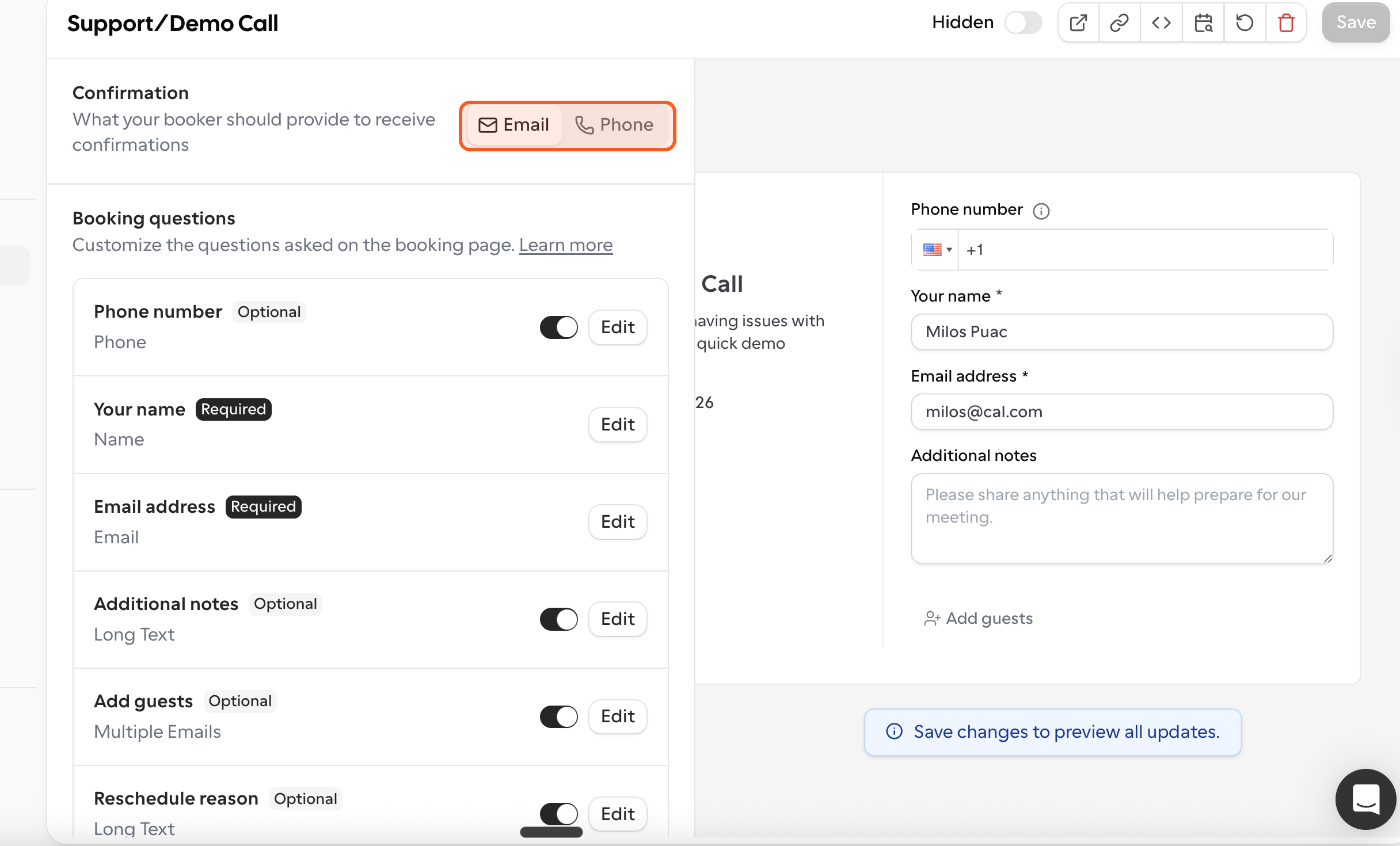 Switch between Email and Phone confirmation