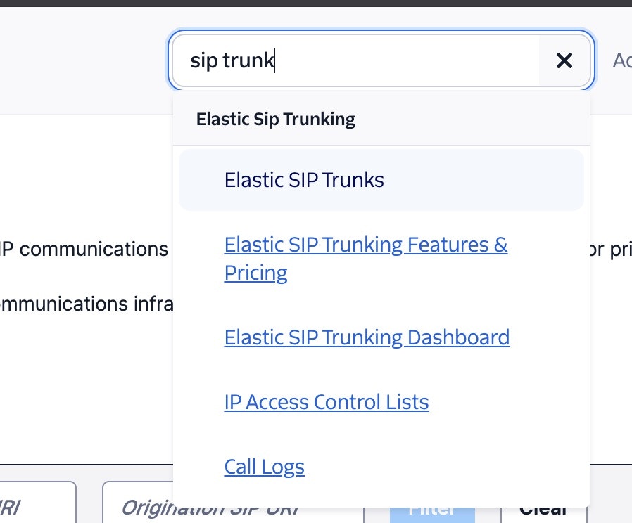 Twilio SIP Trunk Search