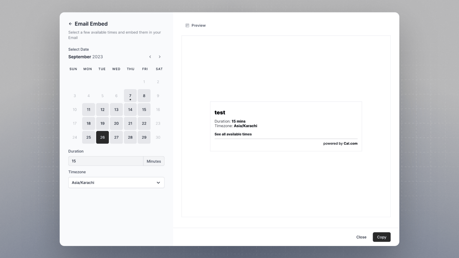 Email embed example