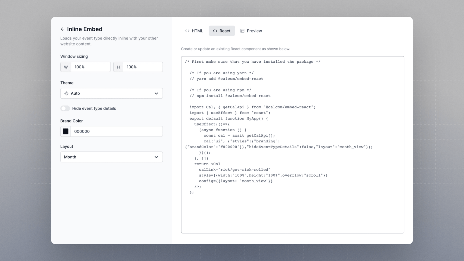 Copy React code snippet