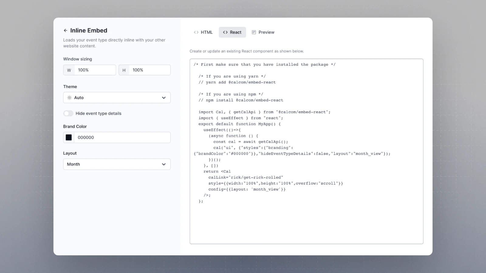 Copy React code snippet