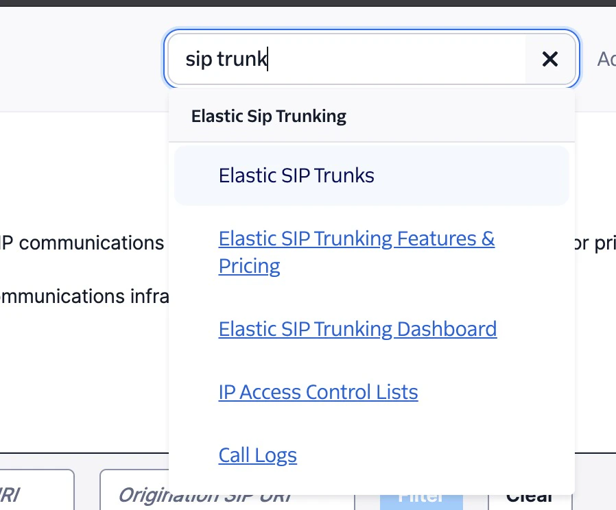 Twilio SIP Trunk Search