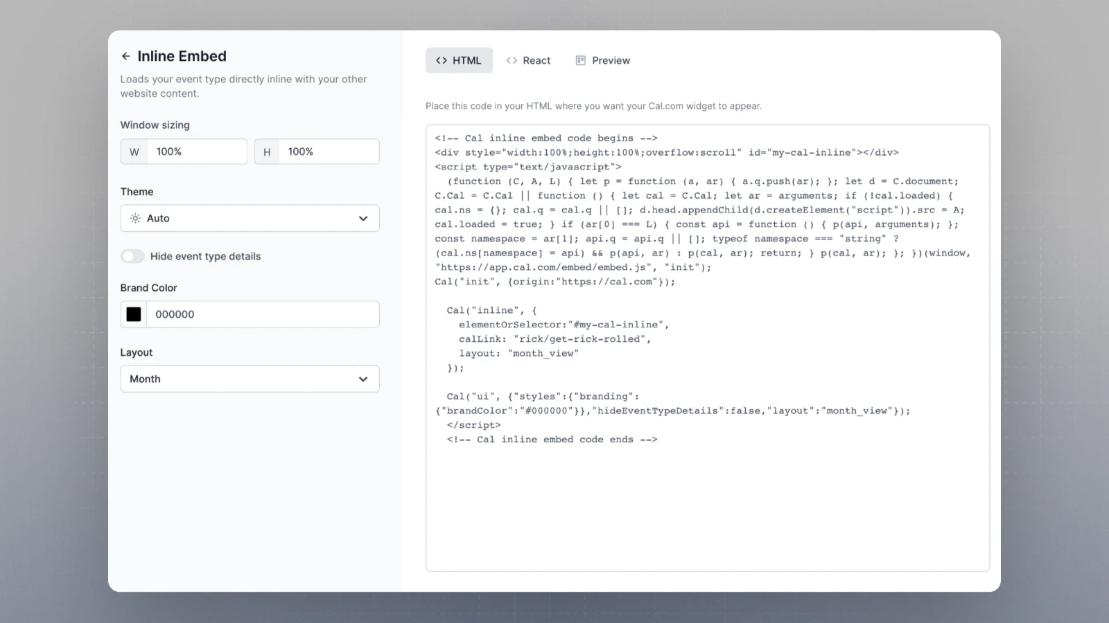 Copy HTML code snippet
