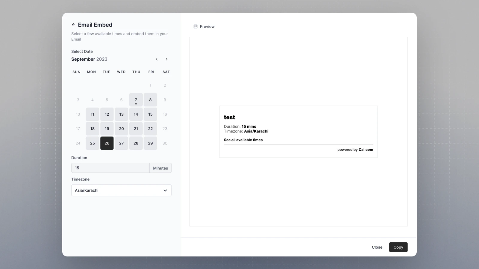 Email embed example