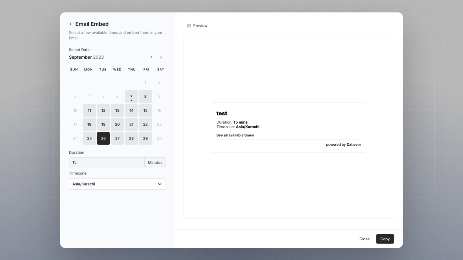 Email embed example