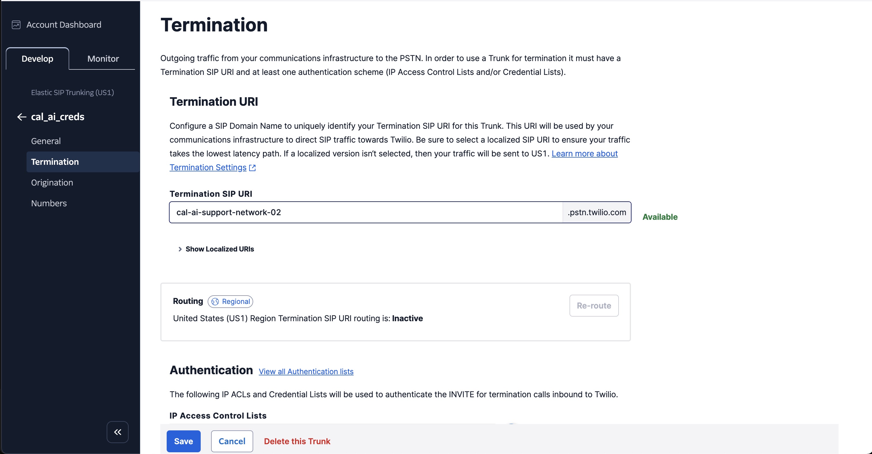 Termination URI