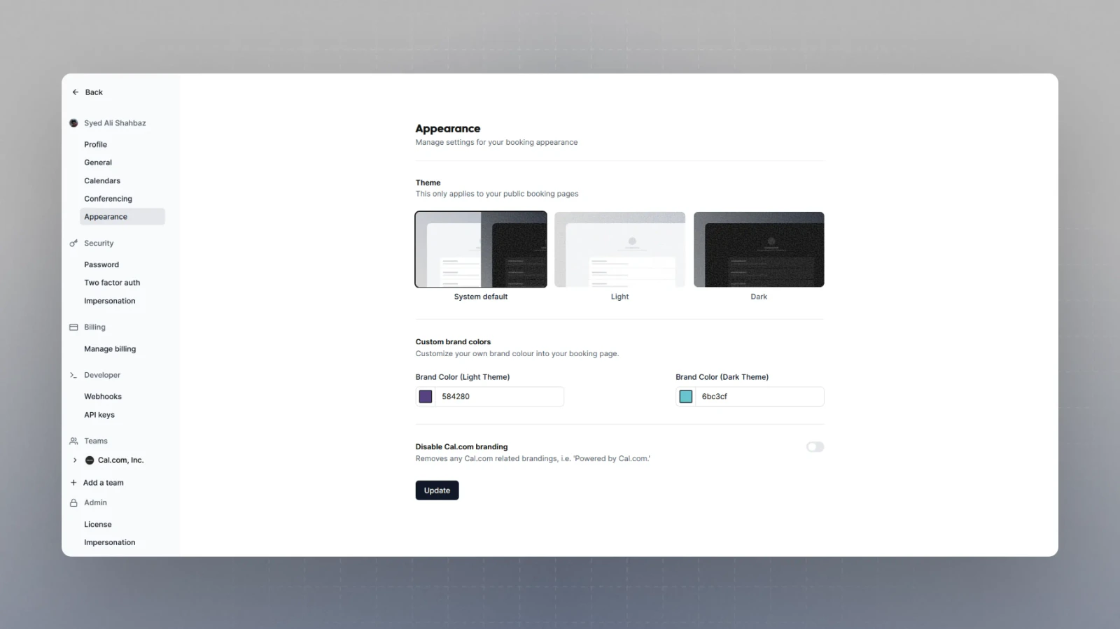 Select the theme of your booking pages
