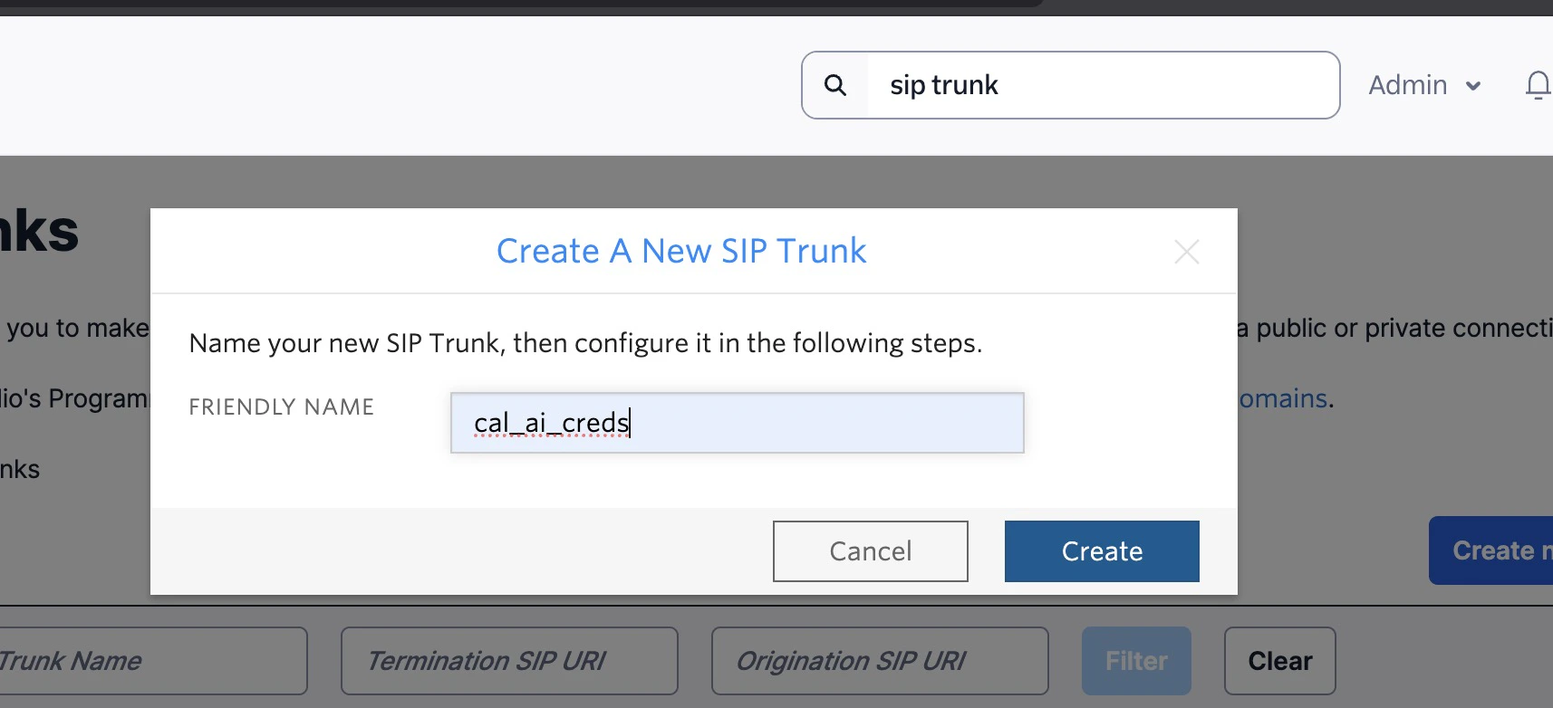 Create Twilio SIP Trunk