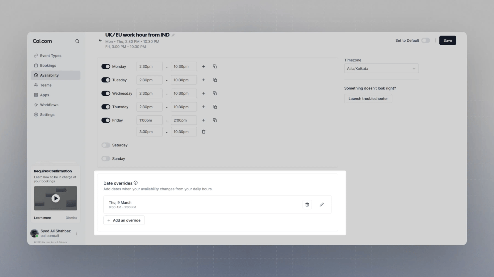 Date overrides interface