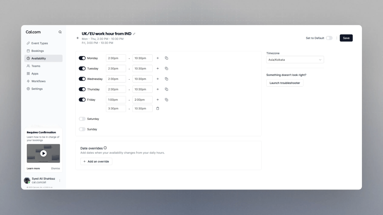 Multiple time slots interface
