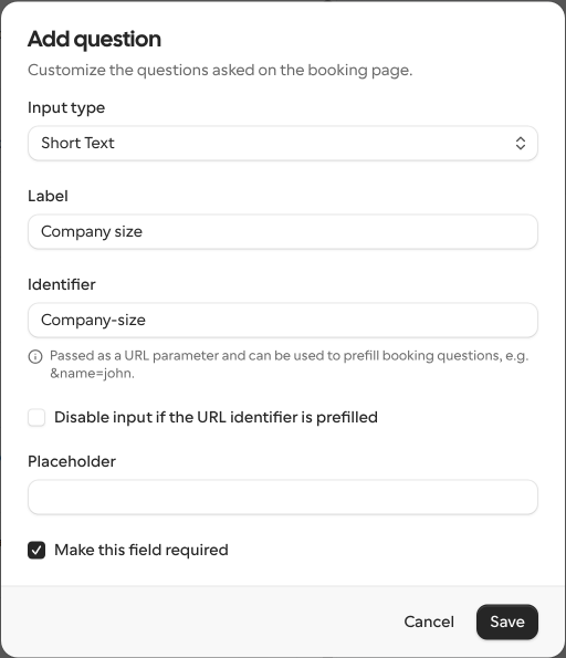 Question settings with the label Company size and the identifier Company-size