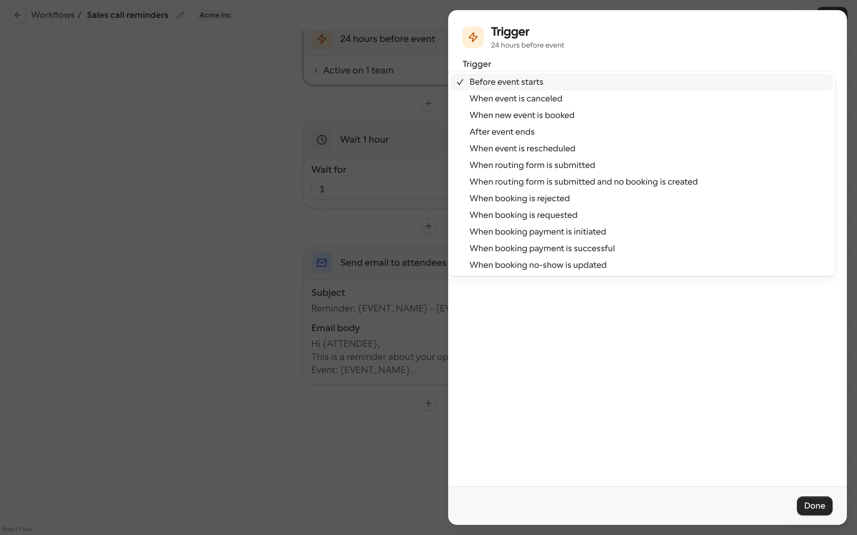 The list of available workflow triggers