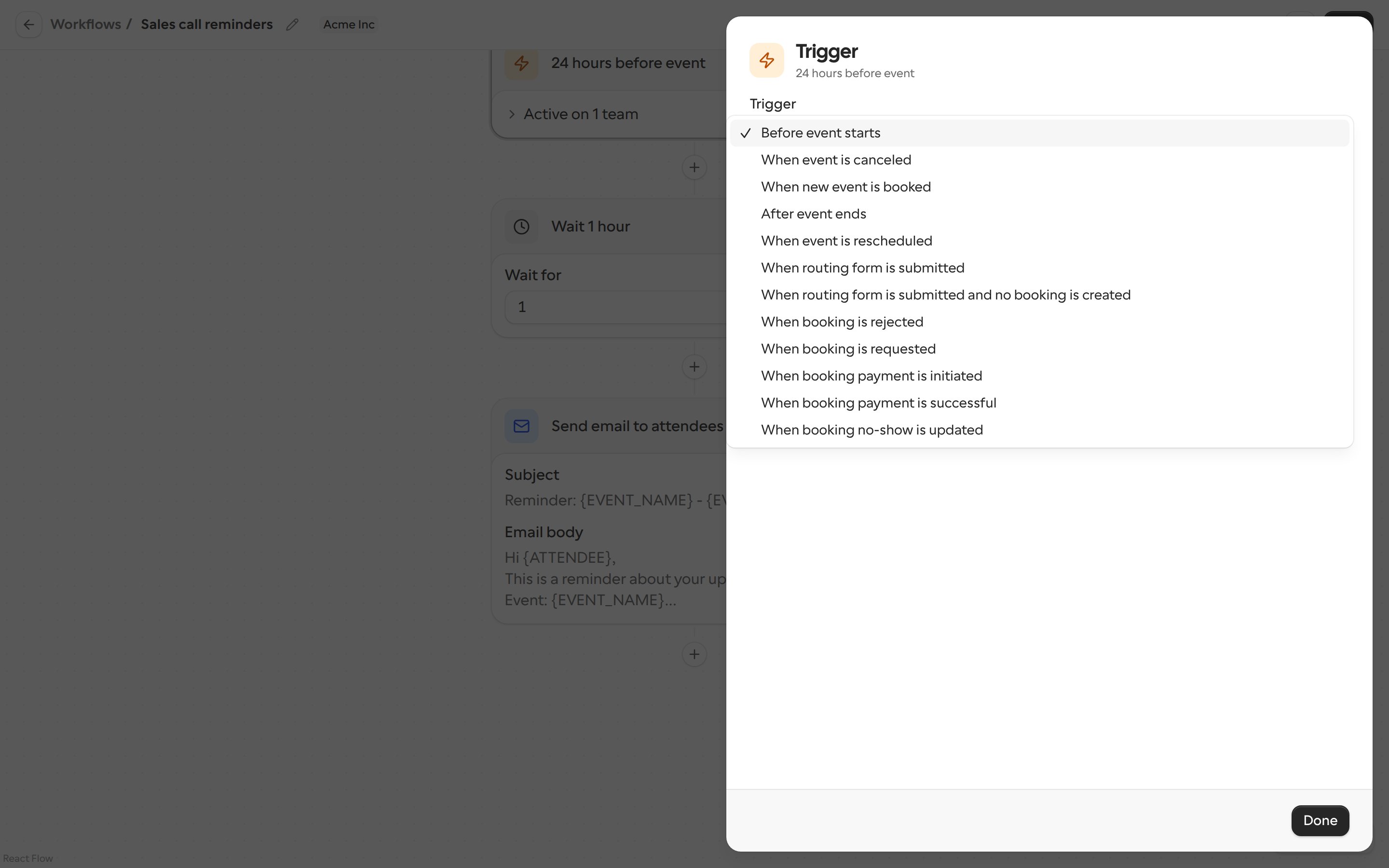 The list of available workflow triggers