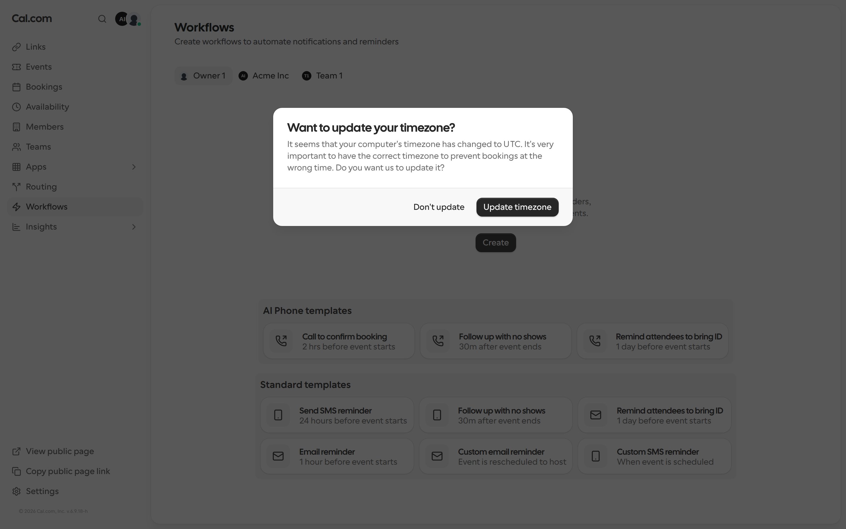 The Workflows page in Cal.com