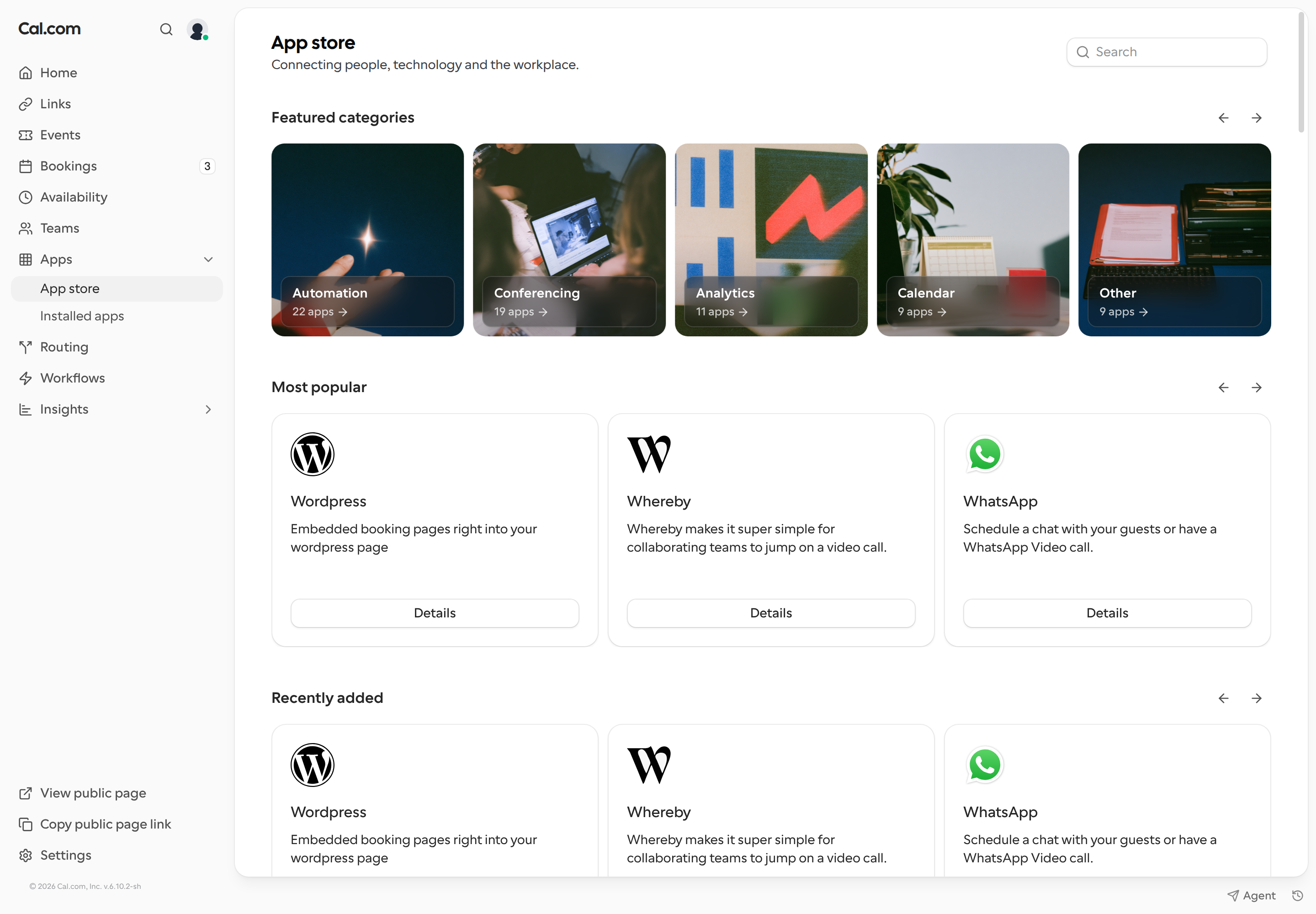 The App store showing featured categories, search, and app cards.