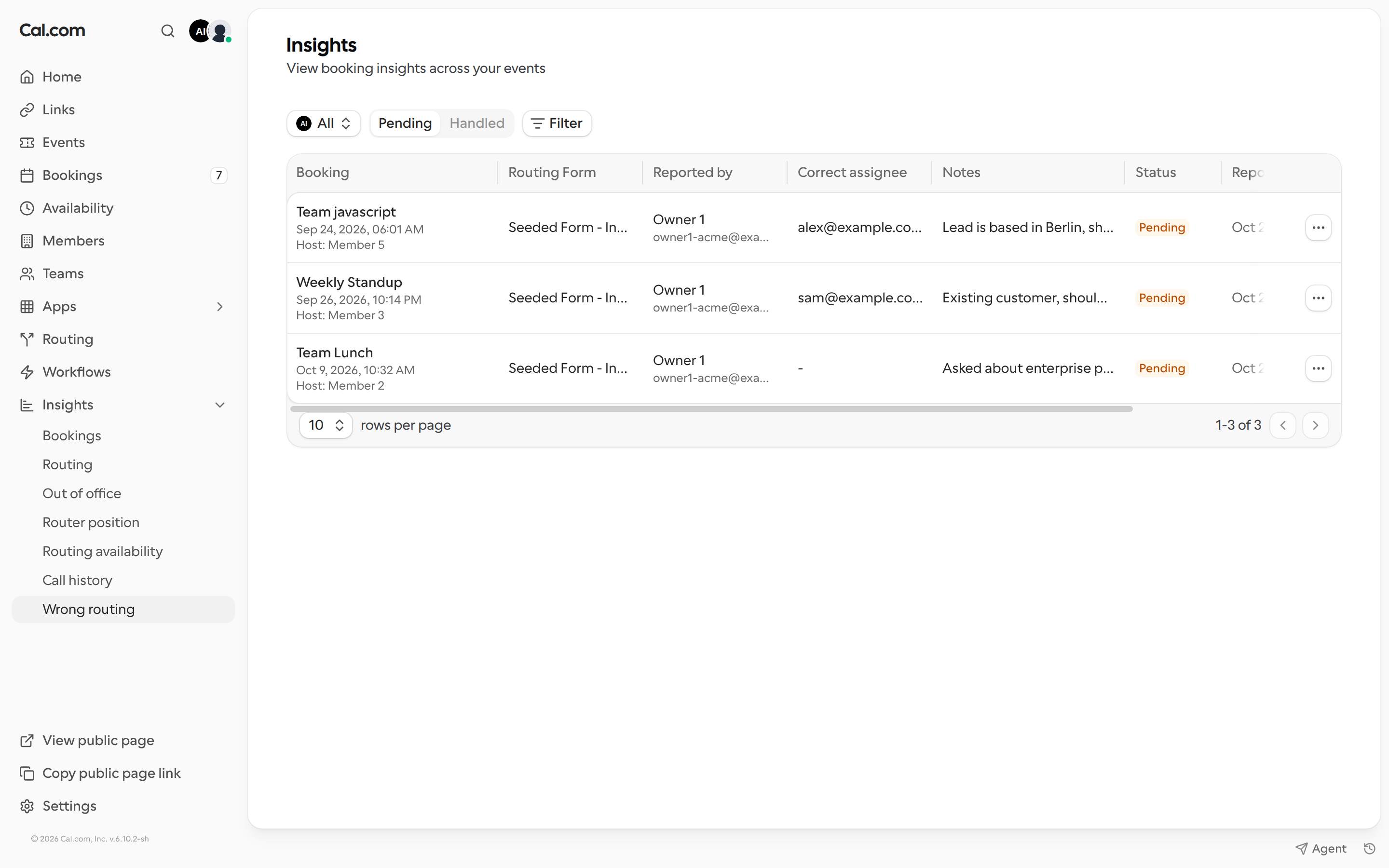 Wrong routing tab listing pending wrong assignment reports