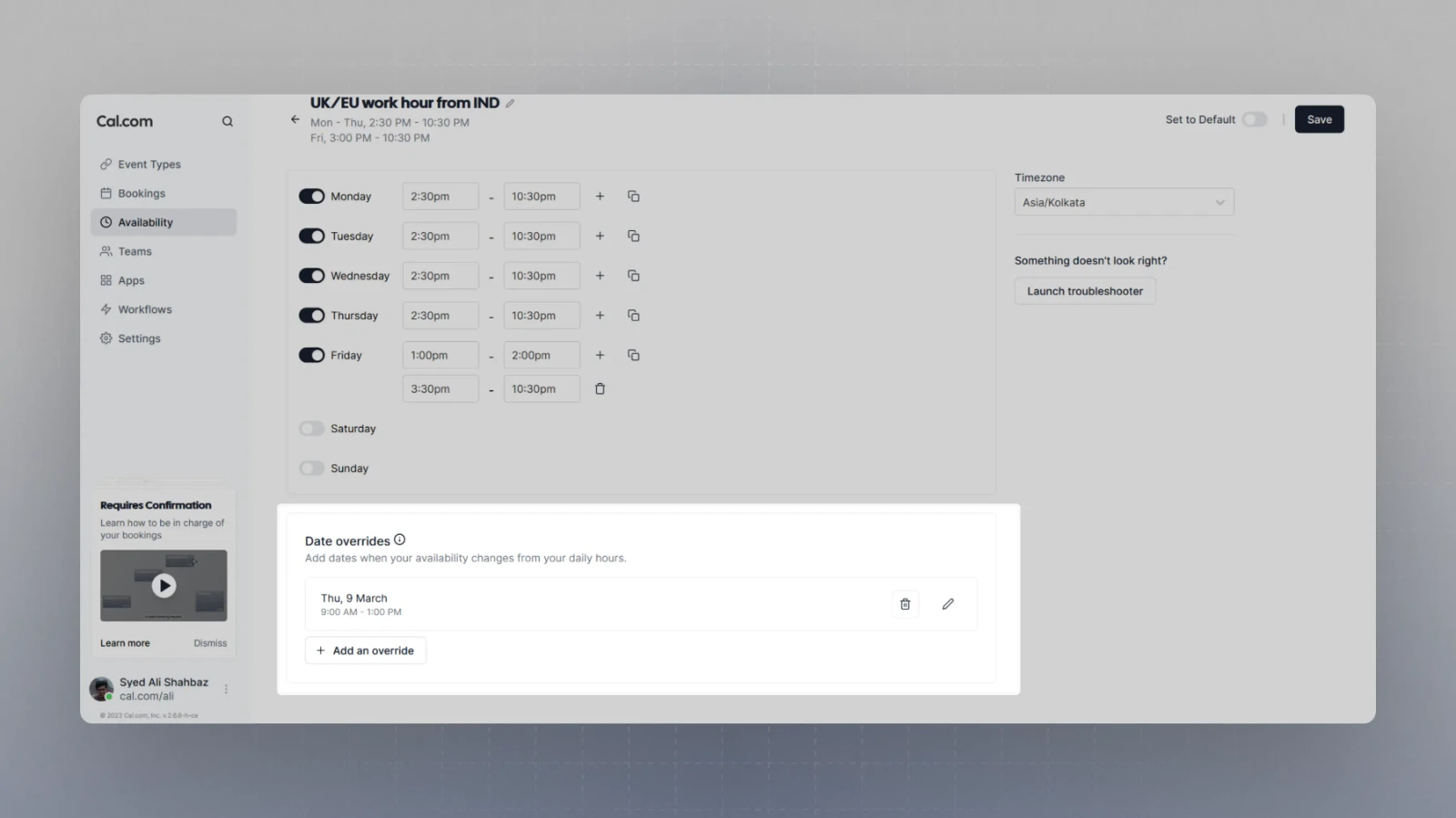 Date overrides interface