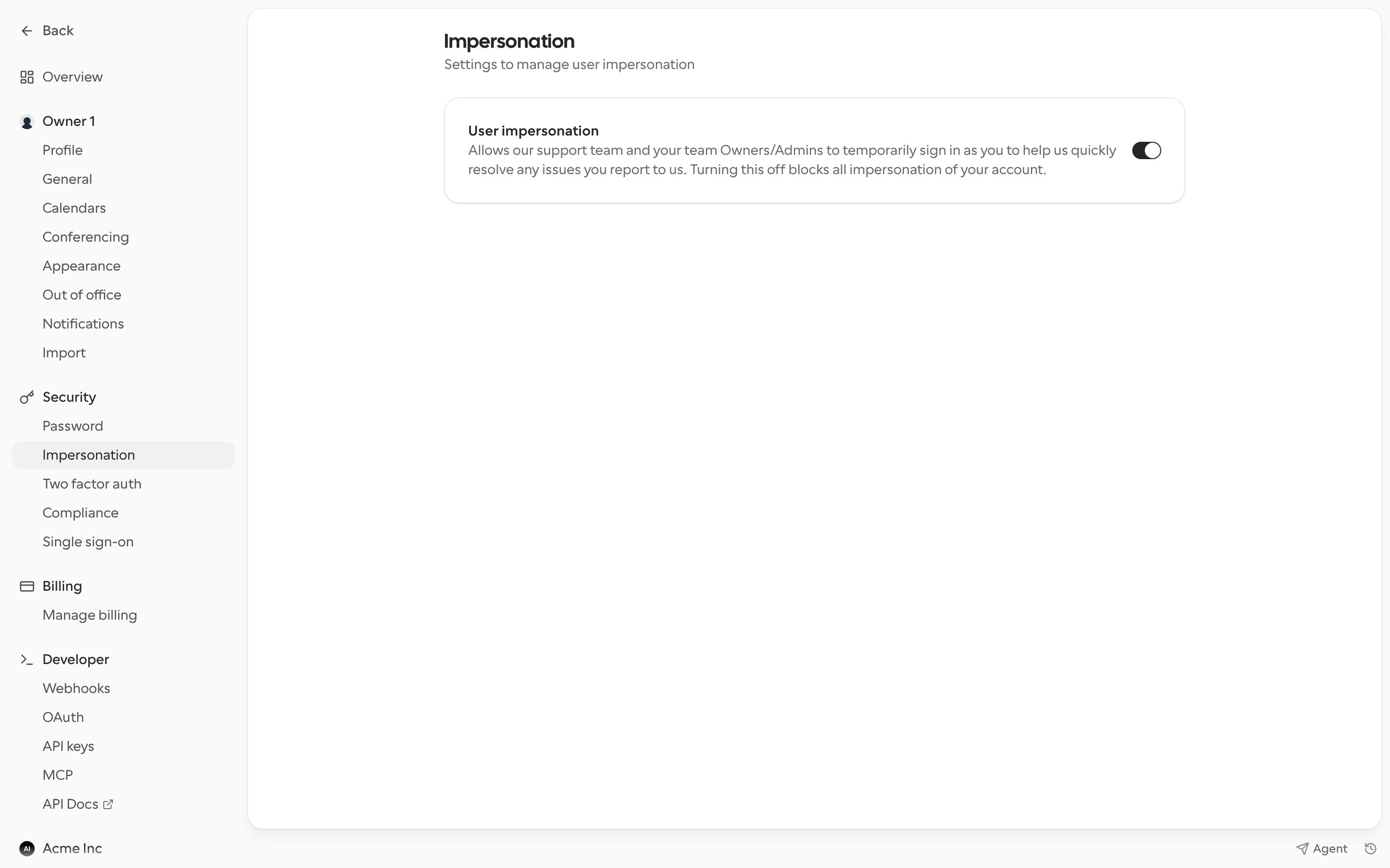 User impersonation toggle