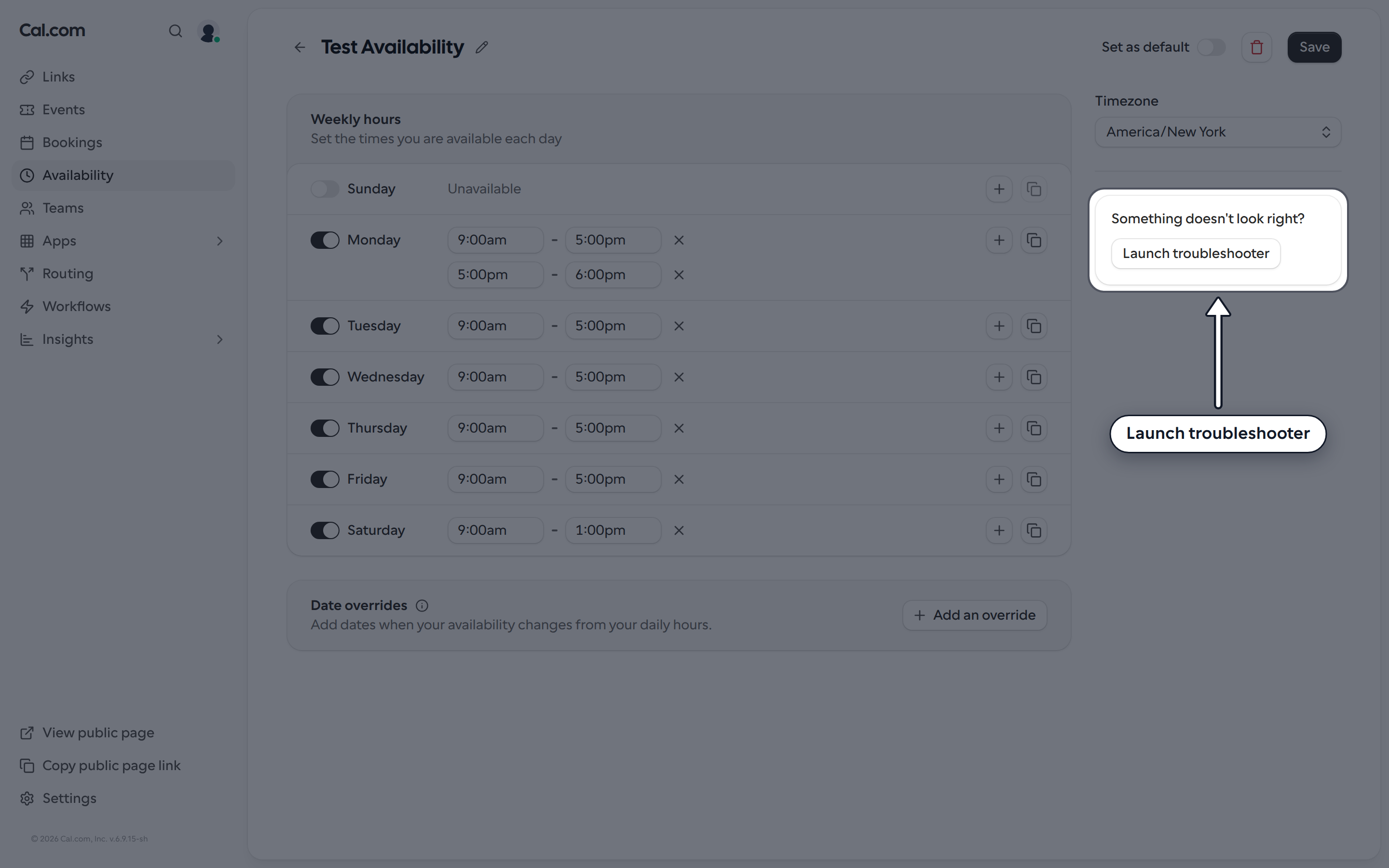 Something doesn't look right card with the Launch troubleshooter button