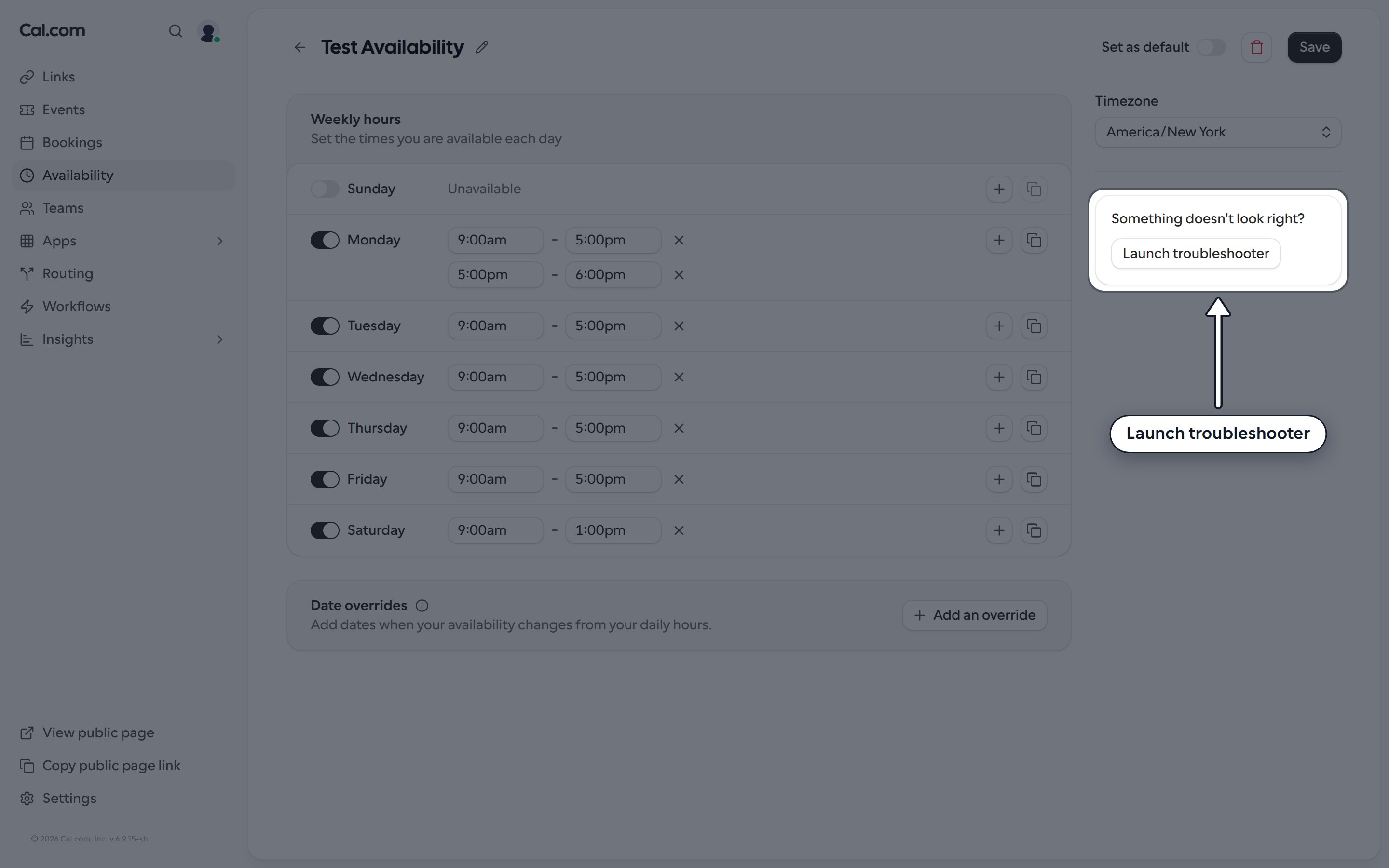 Something doesn't look right card with the Launch troubleshooter button
