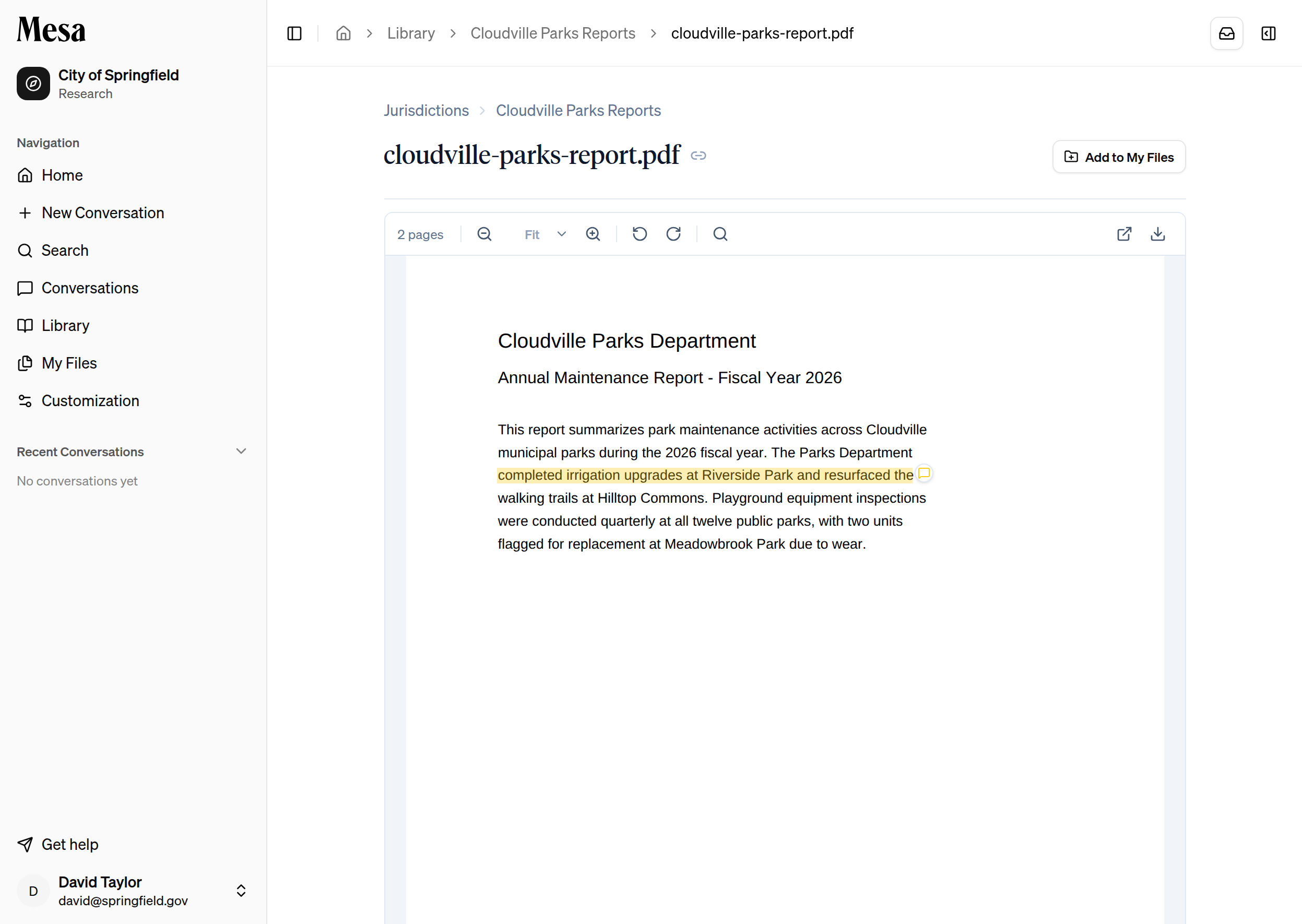 A saved highlight with a note badge in a PDF document