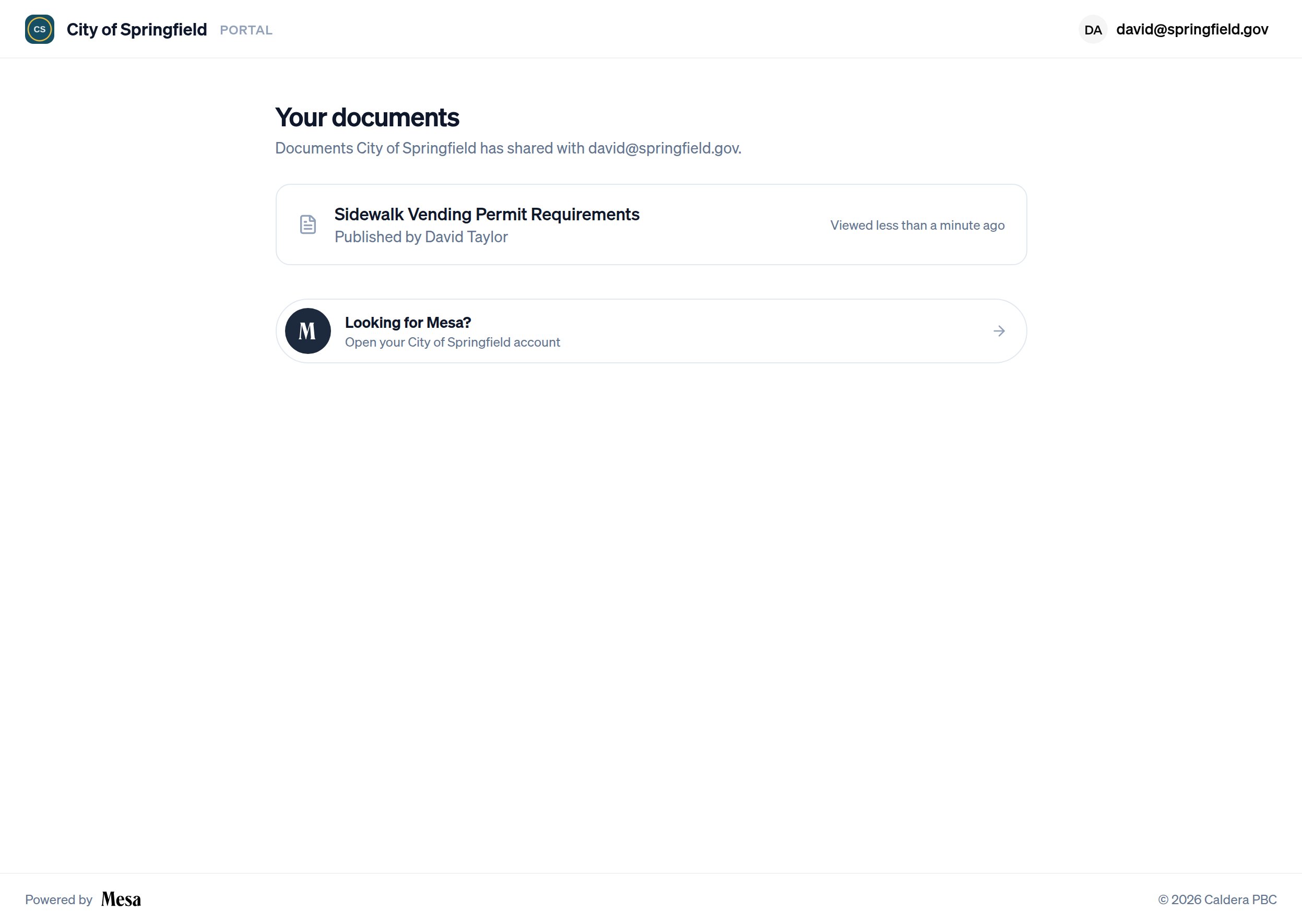 The portal's Your documents page listing a published report