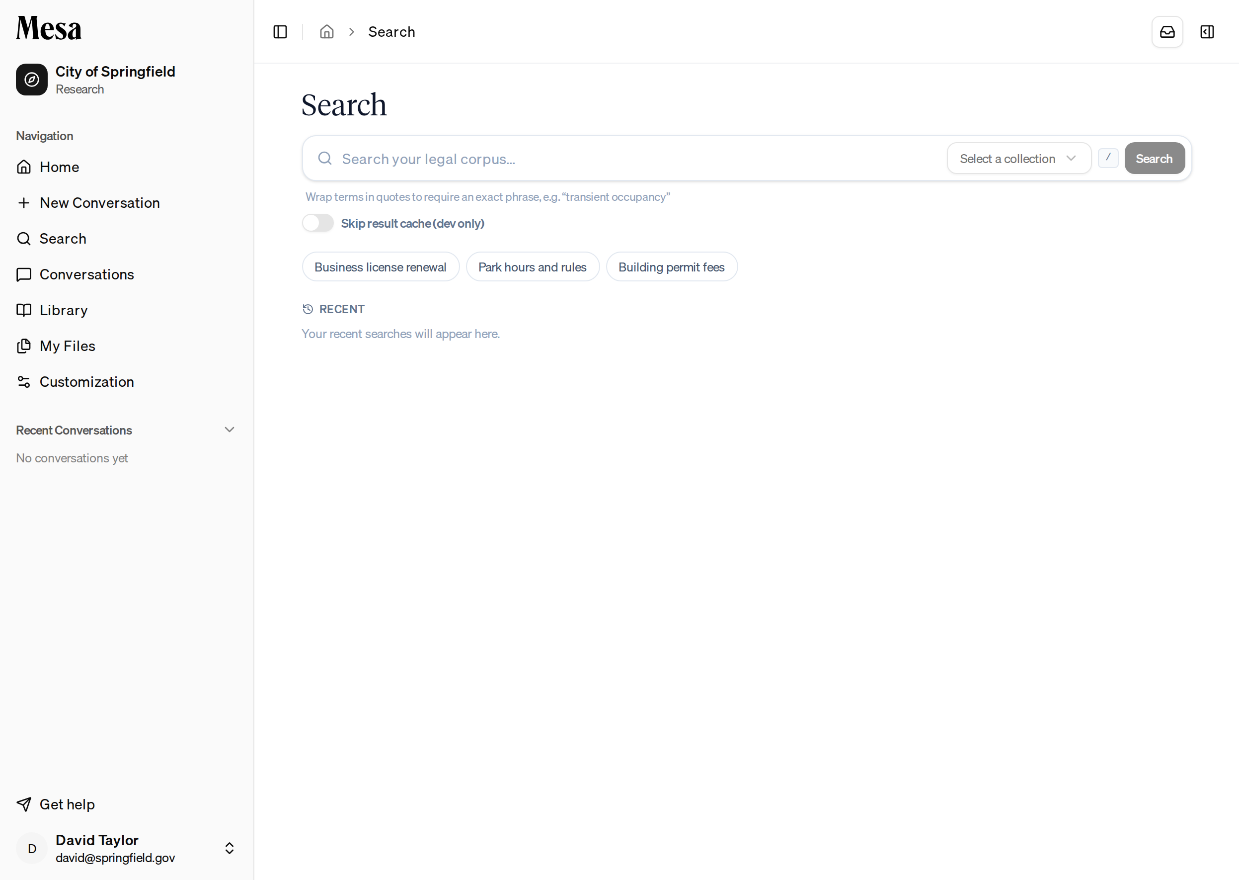 Example search chips on the Search page