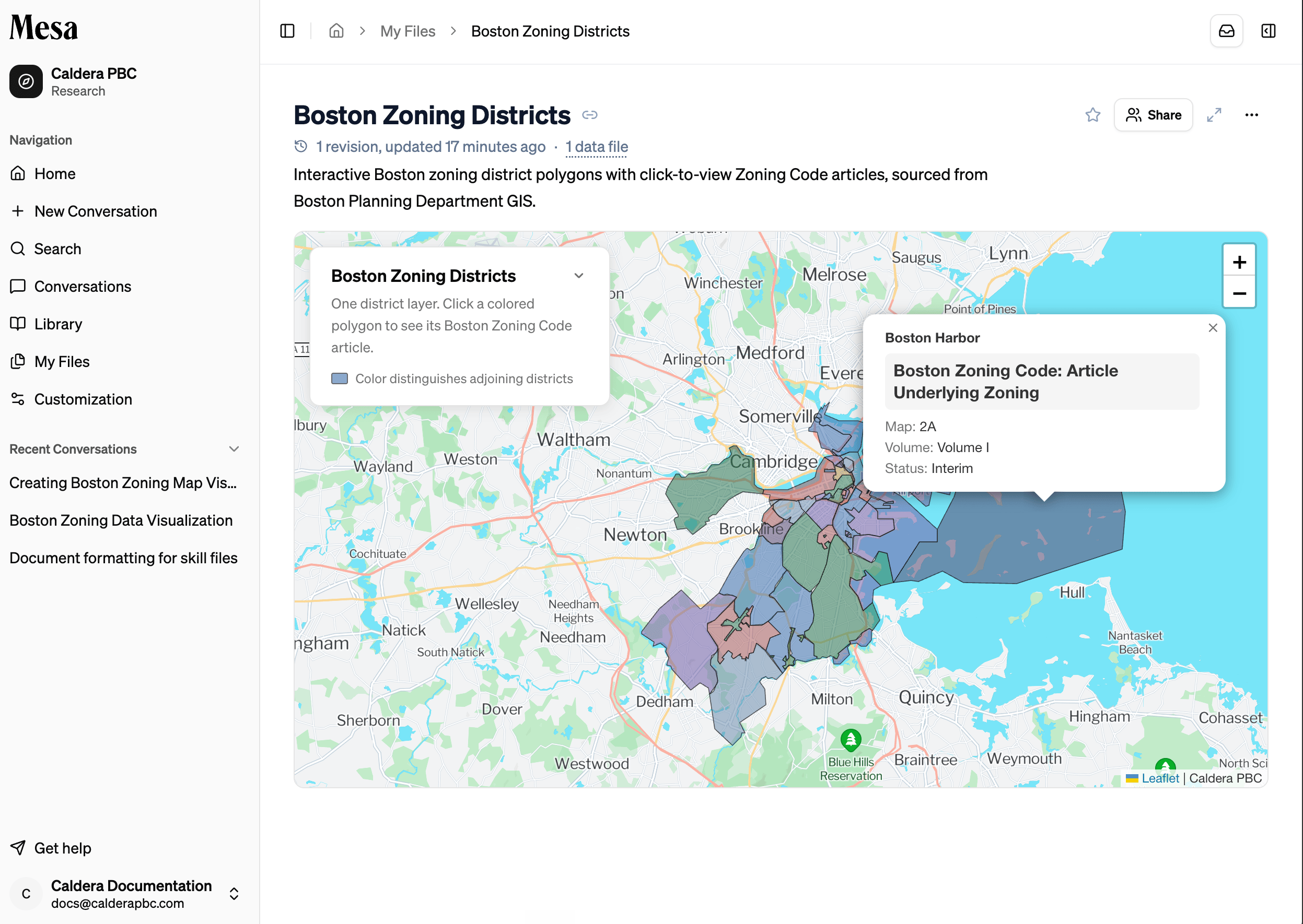 A district map interactive with clickable, colored polygons