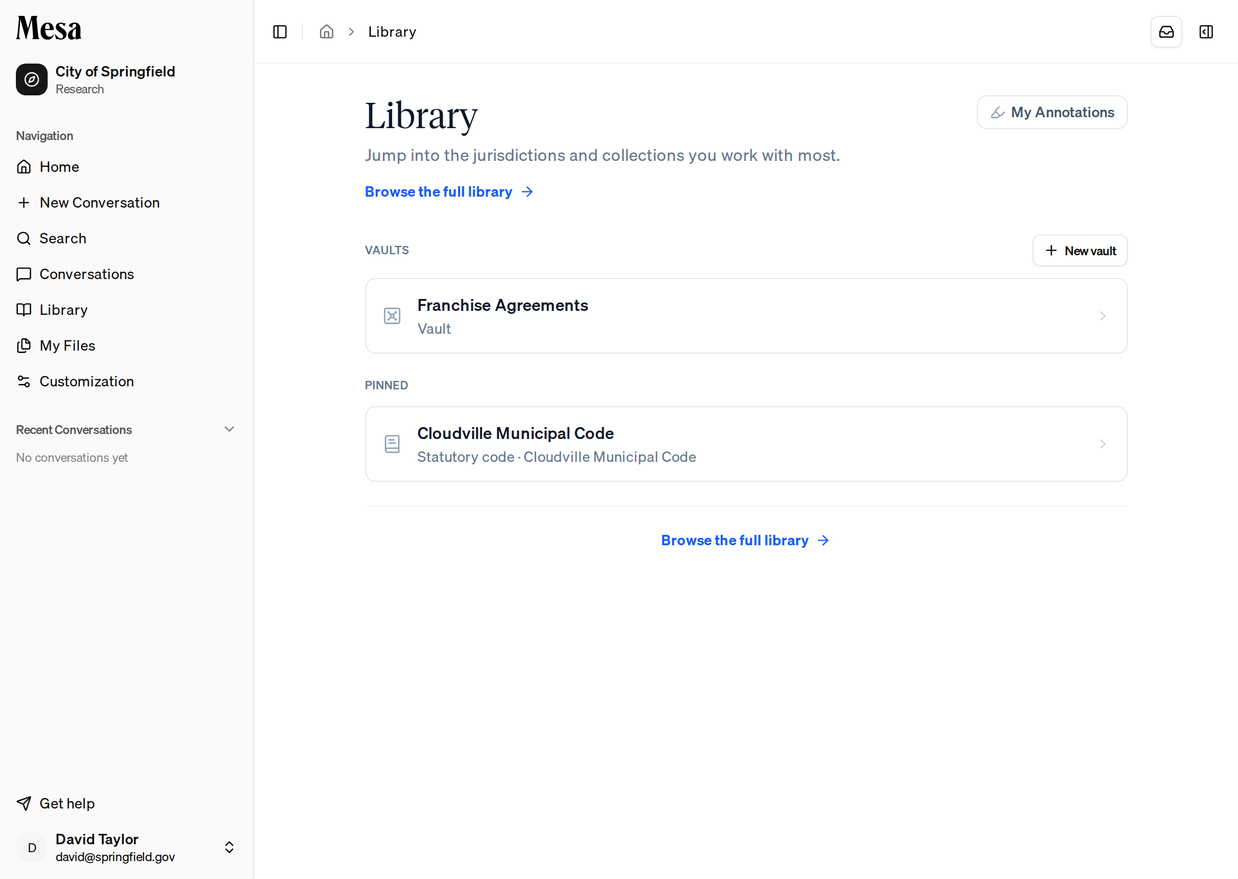 The Vaults section on the Library page