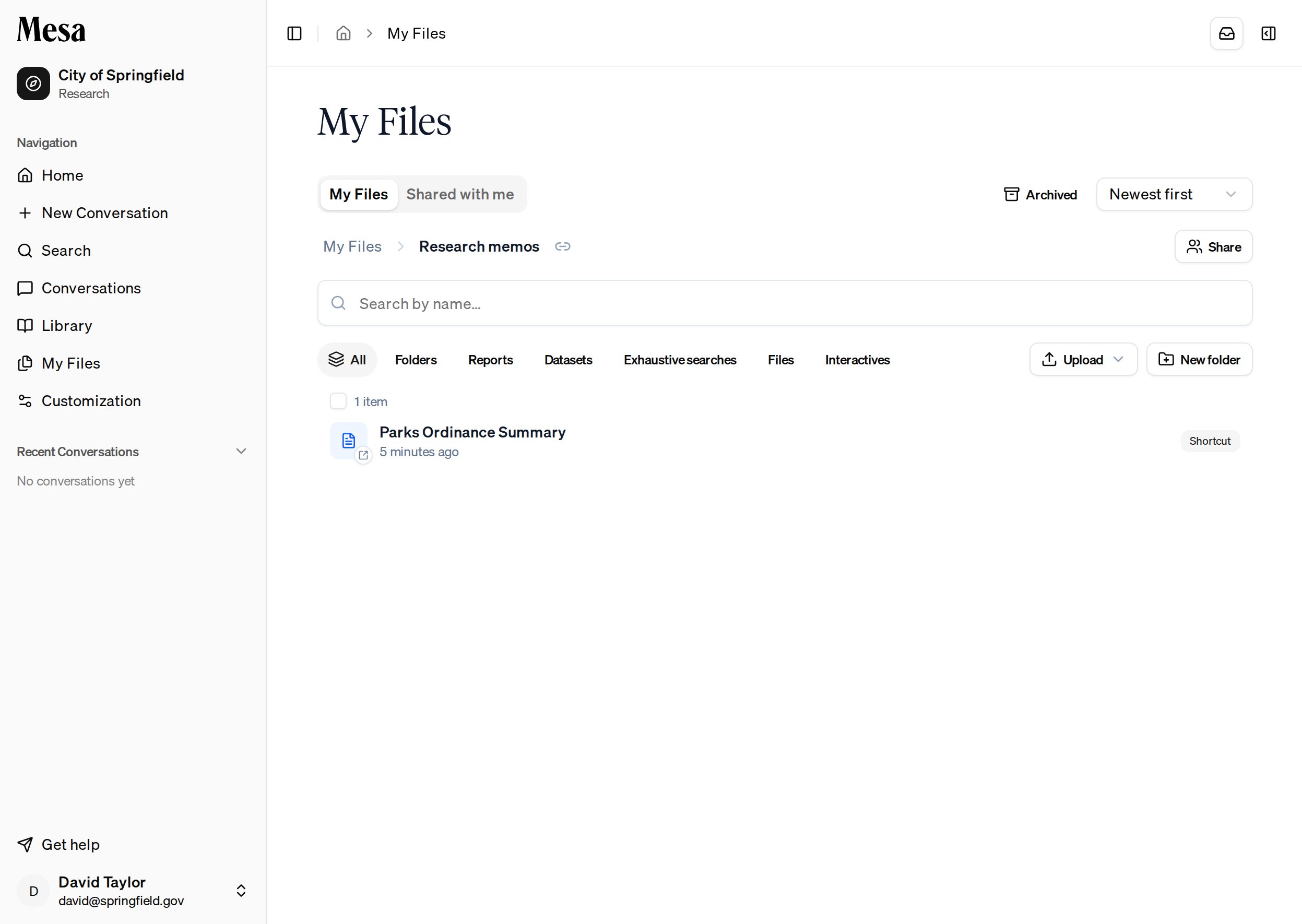 A shortcut row inside a folder in My Files