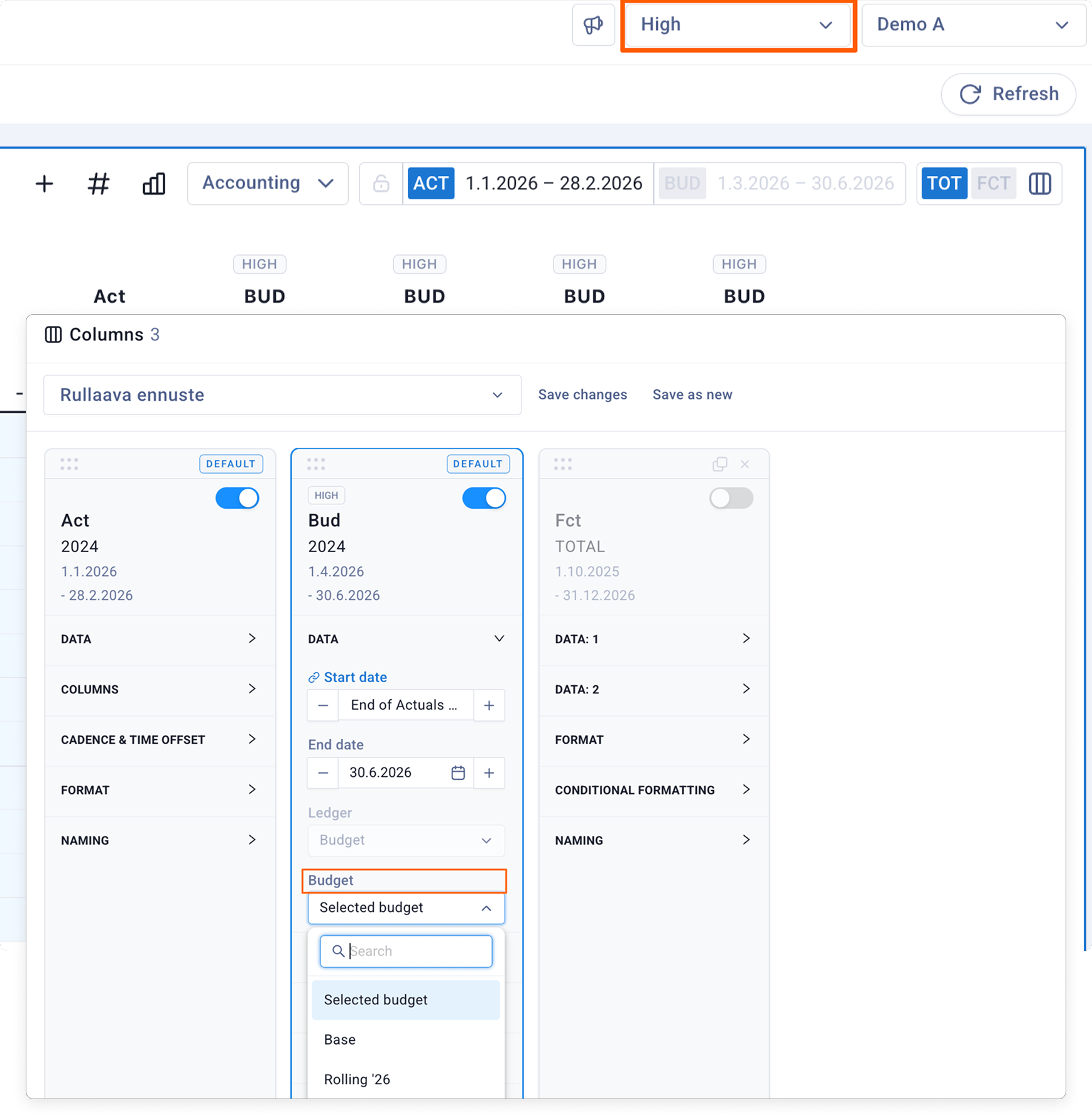 Budget Column Selected Dropdown Budget Column Selected Dropdown