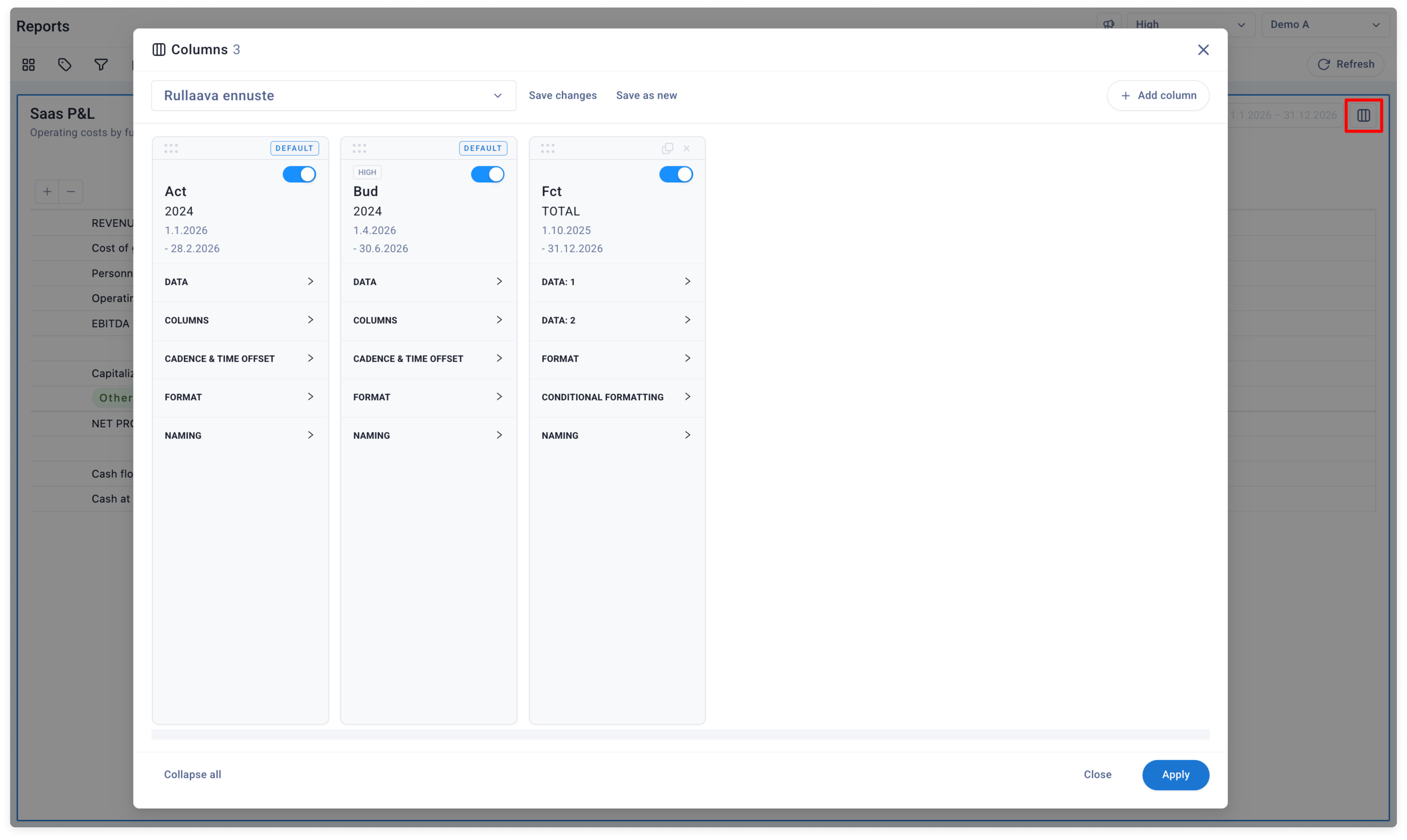 Open Columns Modal