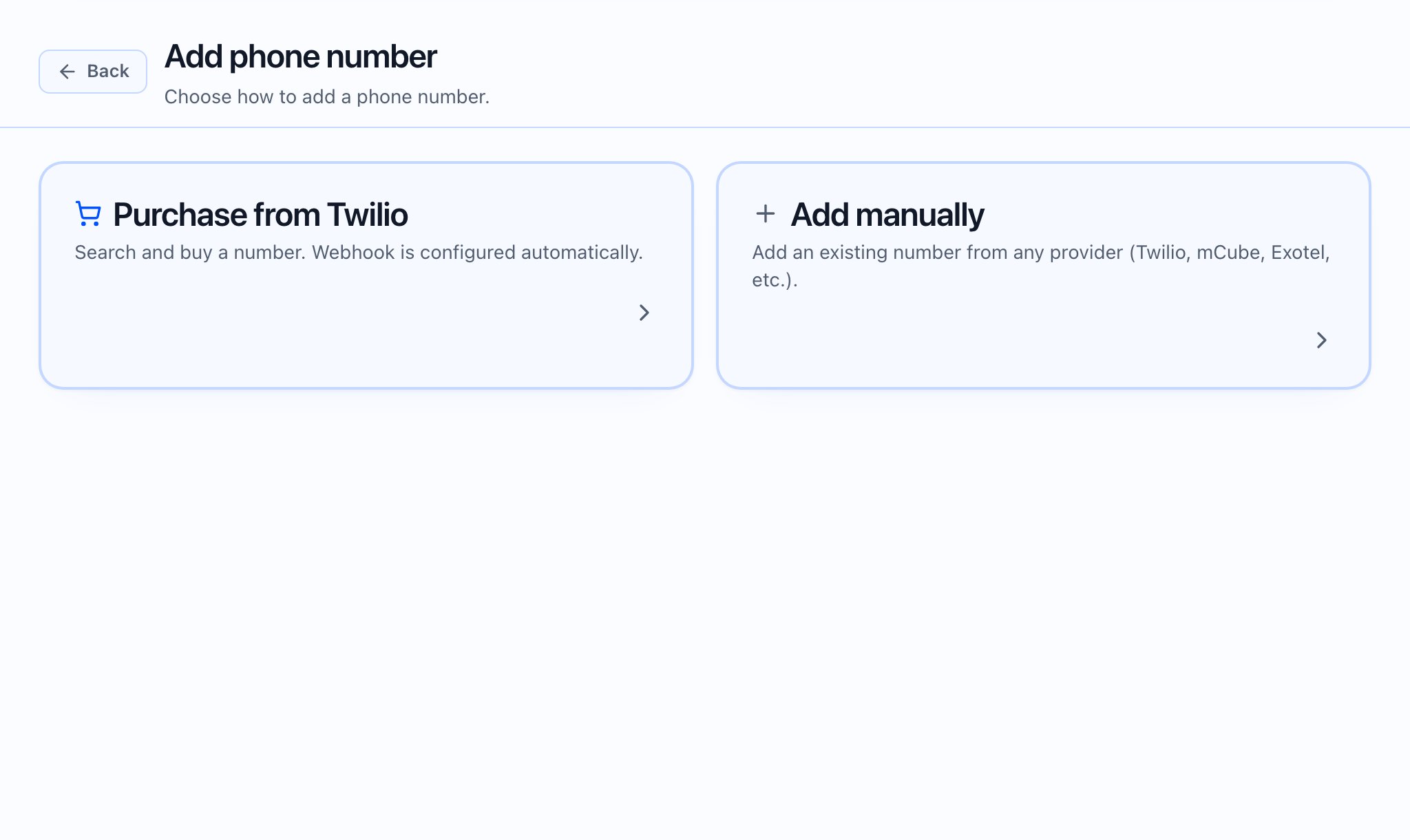 Add phone number page in Callaro.