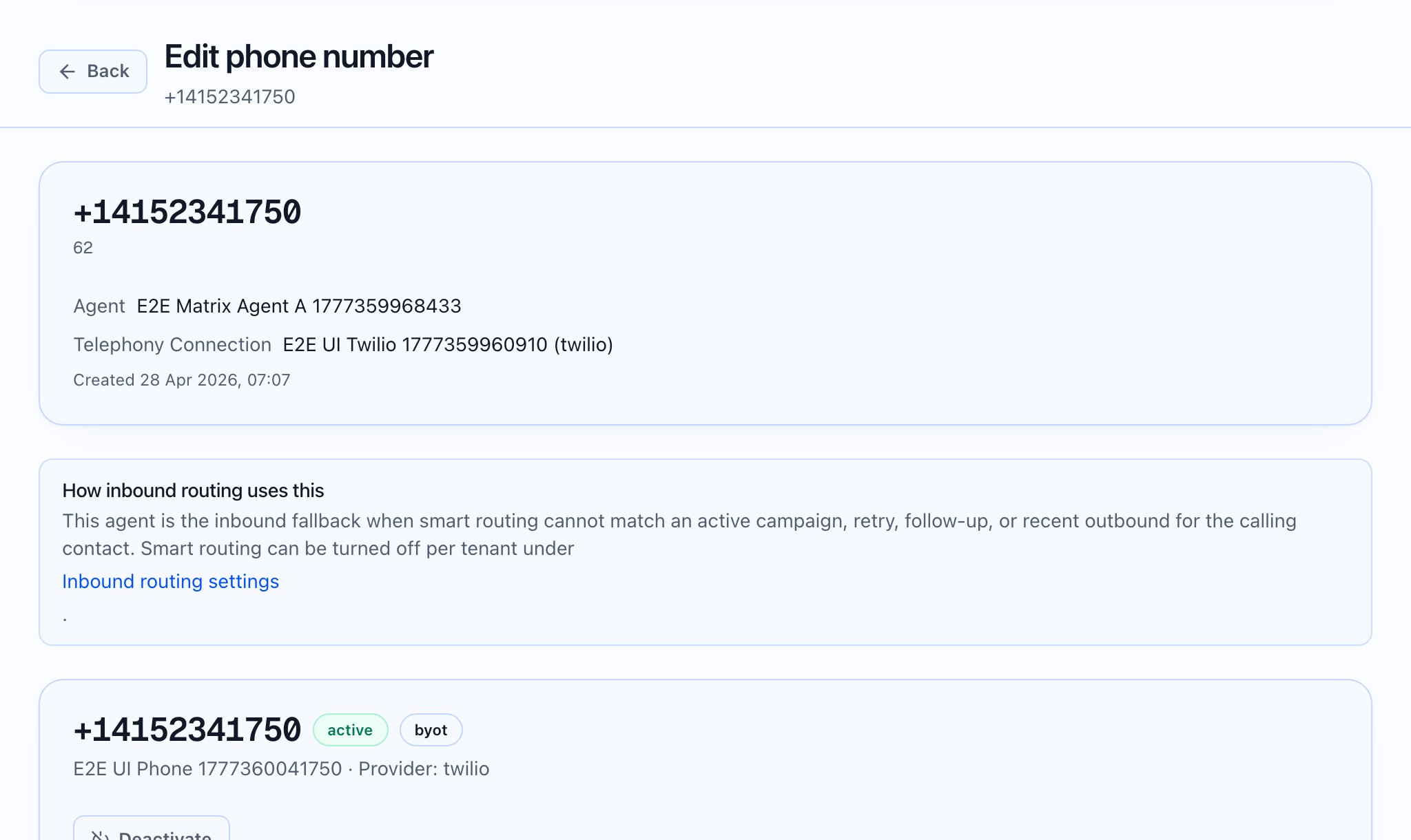 Contact history showing a sticky assigned number.