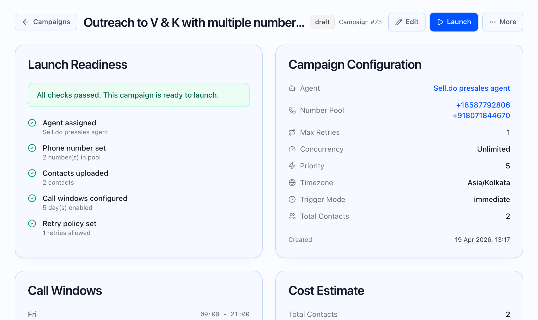 Campaign detail header and status.