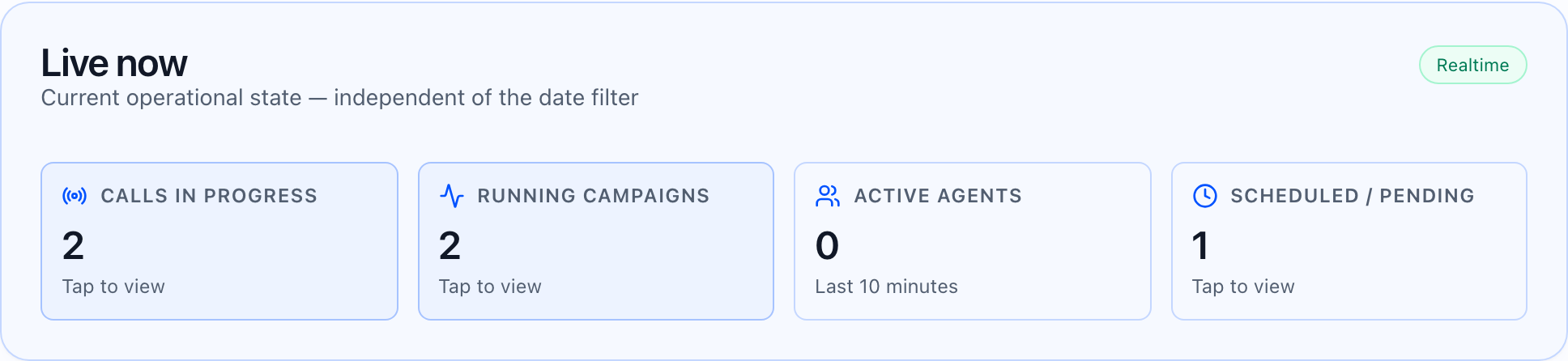 Live now four tiles on dashboard.
