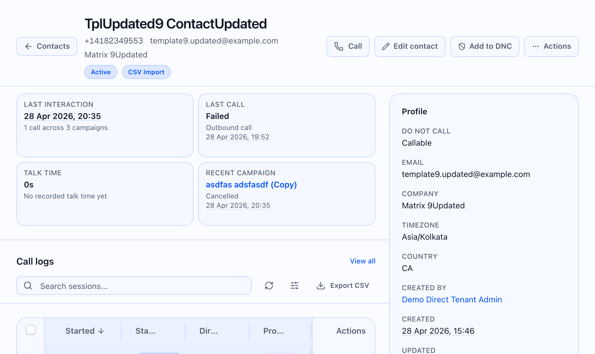 Contact detail and call dialog showing agent variables mapped from the contact.