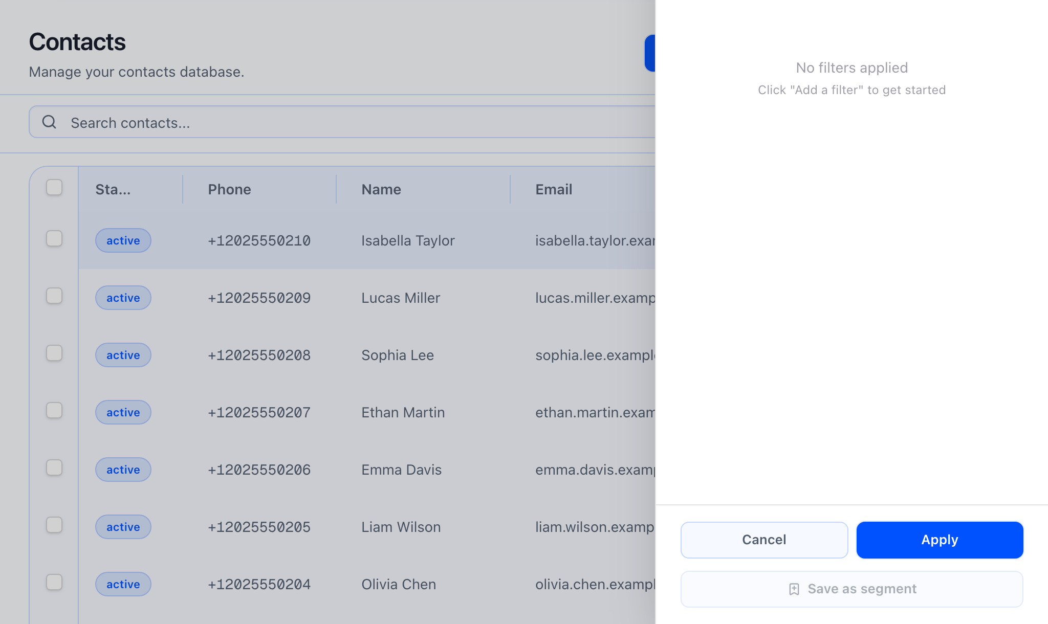 Save segment dialog in Contacts.