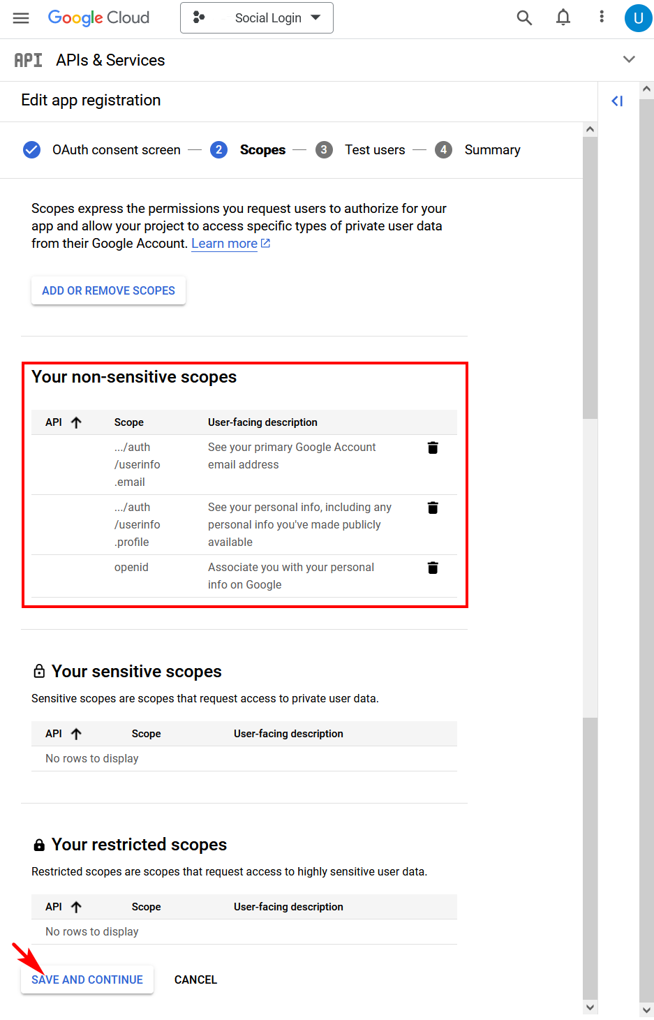 Google Sensitive Scopes
